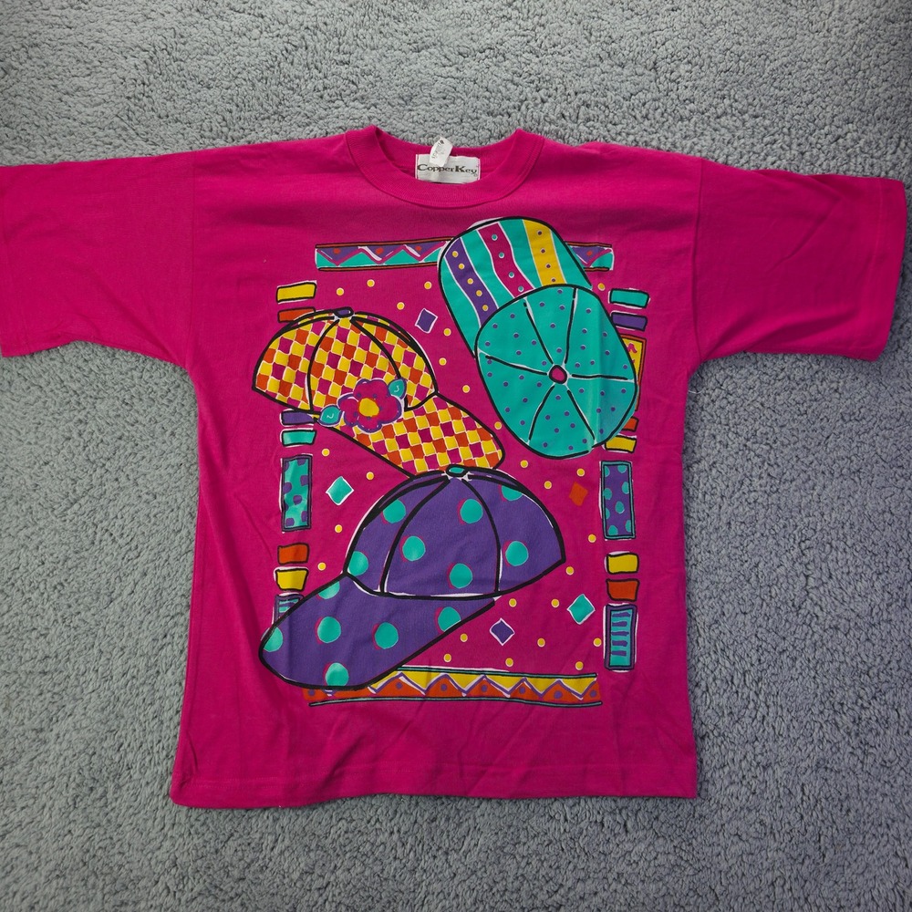 Copper Key Girls Pink Graphic T-Shirt Vintage Style Baseball Caps Size M